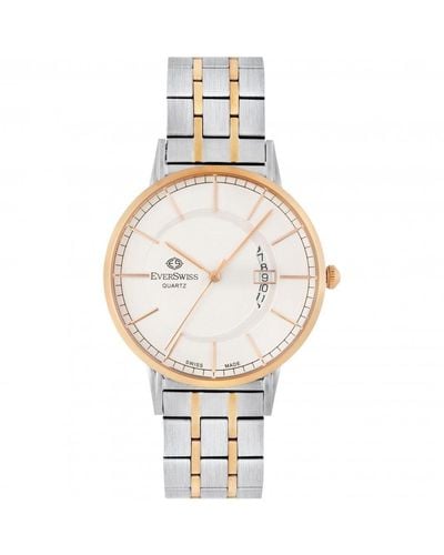 EverSwiss Crescent Gold Plated Stainless Steel Fashion Quartz Watch - 9749-gtrs - White