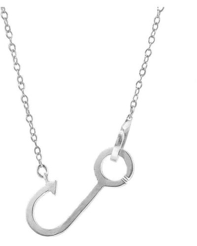 Anchor and Crew Fish Hook Link Paradise Silver Necklace Pendant - Metallic