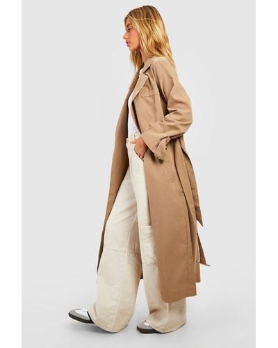 Boohoo Belted Tailored Trench Coat - Natural