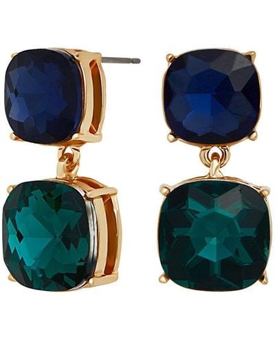 Mood Gold Plated Green And Blue Cushion Drop Earrings