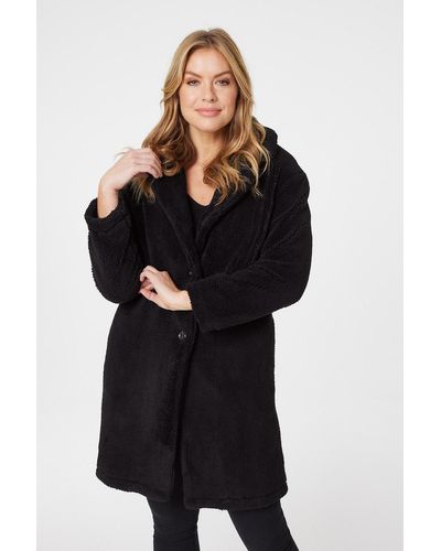 Izabel London Teddy Faux Fur Longline Coat - Black