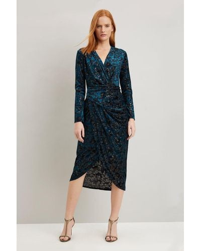 Wallis Velvet Star Print Wrap Dress - Blue