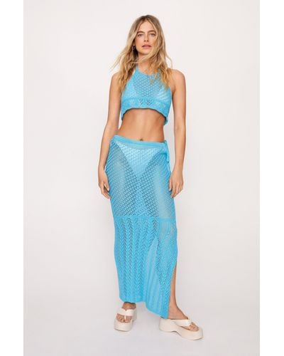 Nasty Gal Crochet Two Piece Knitted Maxi Skirt - Blue