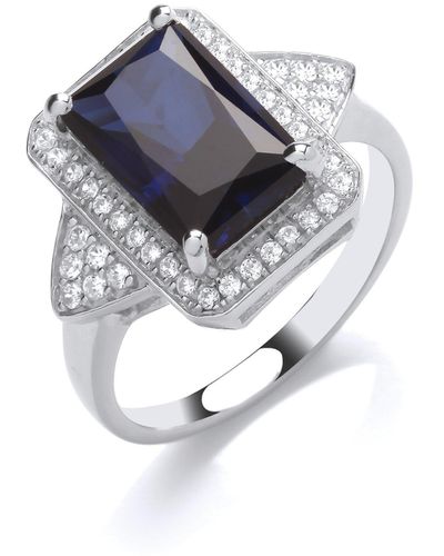 Jewelco London Silver Sapphire-blue Cz & Ring Cocktail Ring - Gvr897