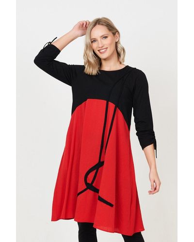 Saloos Applique Colour Block Midi Dress - Red