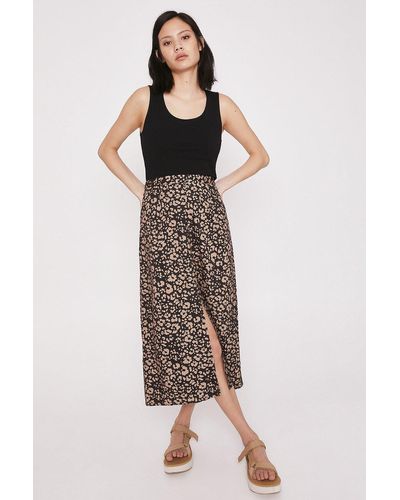 Warehouse Skirt With Buttons In Animal Print - Multicolour