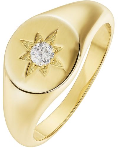 The Fine Collective Gold Plated Sterling Silver Cubic Zirconia Signet Ring - Metallic