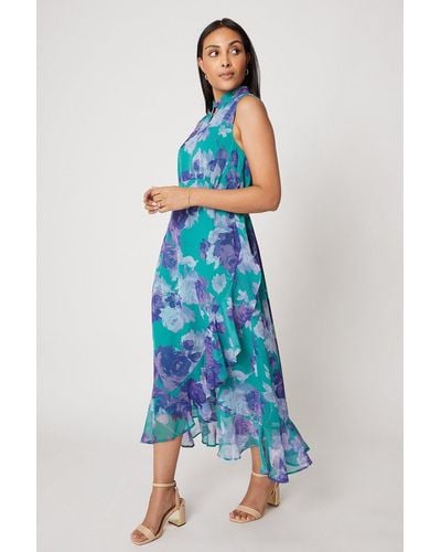 Wallis Petite Floral Sleeveless Ruffle Midi Dress - Blue