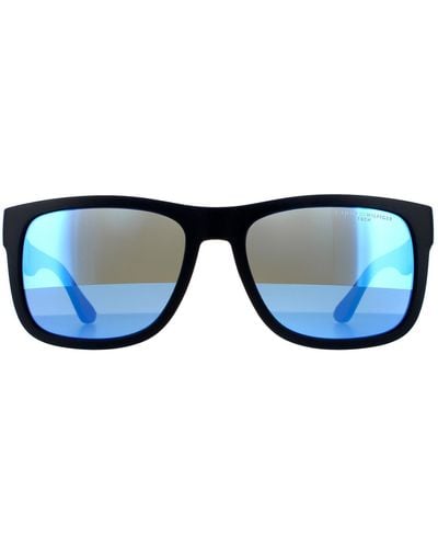 Tommy Hilfiger Rectangle Matte Blue Blue Mirror Sunglasses