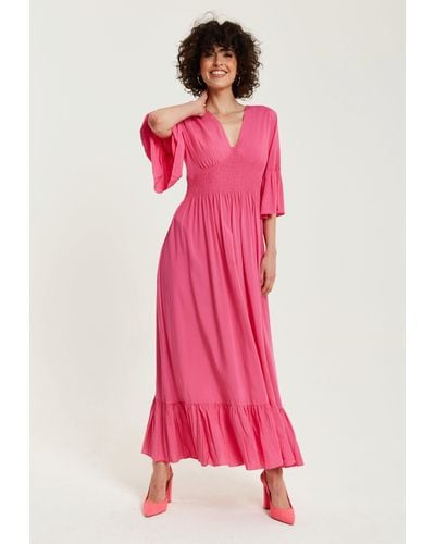 Liquorish Pink Maxi Dress With Frill Sleeves