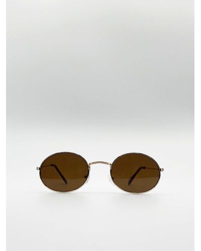 SVNX Metal Frame Round Sunglasses With Mirror Lenses - Metallic
