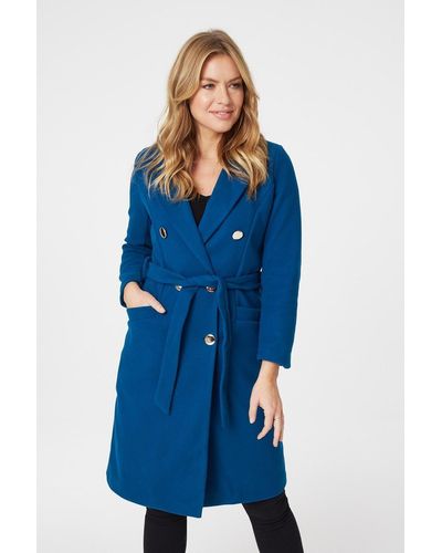 Izabel London Button Front Tailored Coat - Blue