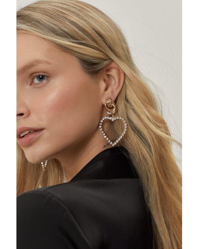 Nasty Gal Recycled Metal Diamante Heart Earrings - Multicolour