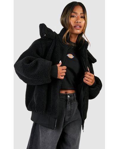 Boohoo Hooded Faux Fur Zip Detail Jacket - Black
