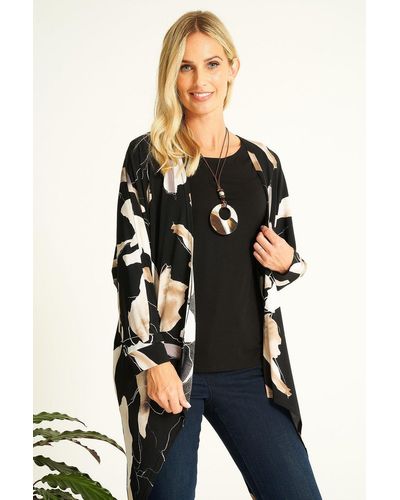 Saloos Fashionable Oversized Jacket With Stretch Top & Necklace - Black