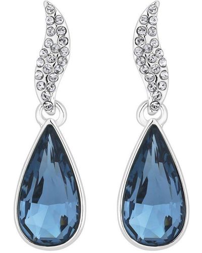 Jon Richard Radiance Collection- Silver Blue Pear Drop Earrings Embellished With Crystals