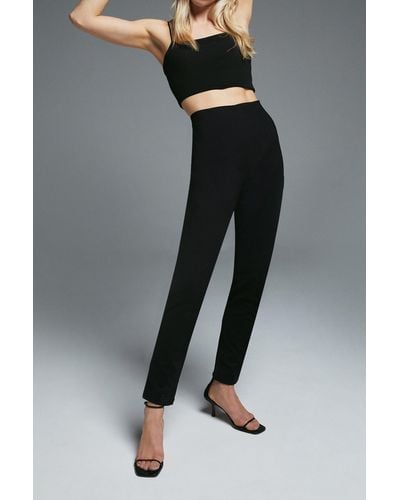 Warehouse High Waisted Compact Cotton Trouser - Black