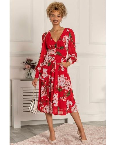 Jolie Moi Renita Floral Print Mesh Dress - Red