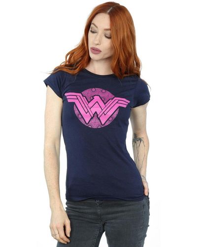 Dc Comics Wonder Woman Pink Mosaic Cotton T-shirt - Blue