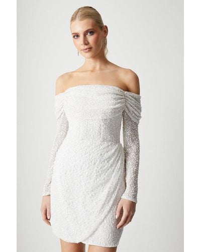 Coast Bardot Long Sleeve Wrap Skirt Mini Dress - White