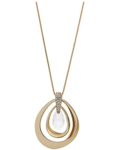 Mood Gold Open Twist Crystal Pear Drop Long Pendant Necklace - Metallic
