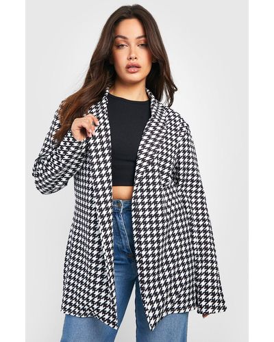 Boohoo Plus Dogtooth Relaxed Fit Blazer - Blue