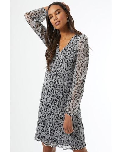 Dorothy Perkins Billie And Blossom Leopard V Neck Dress - Grey