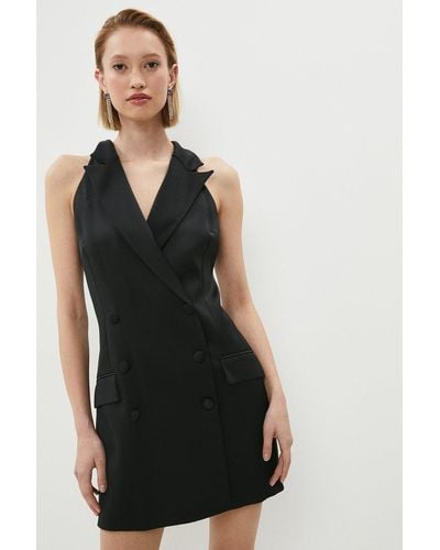 Coast Sleeveless Tuxedo Wrap Dress With Buttons - Black