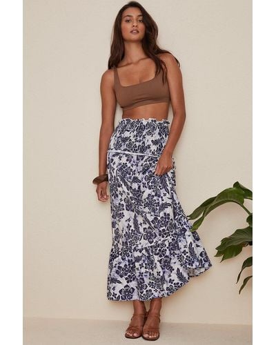 Oasis Floral Woven Mix Shirred Midaxi Skirt - White