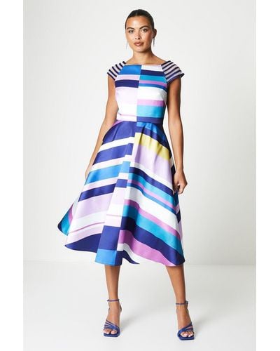 Coast Twill Multi Strap Dress In Stripe Print - Blue