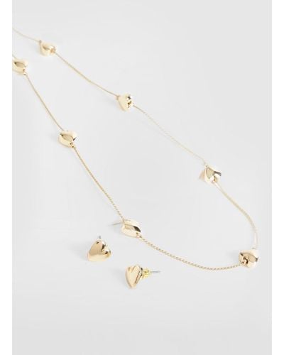 Boohoo Heart Necklace And Earring Set - White