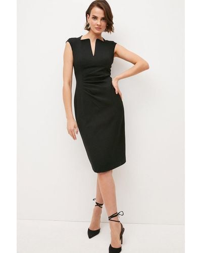 Karen Millen Tailored Structured Crepe Envelope Neck Pencil Midi Dress - Black