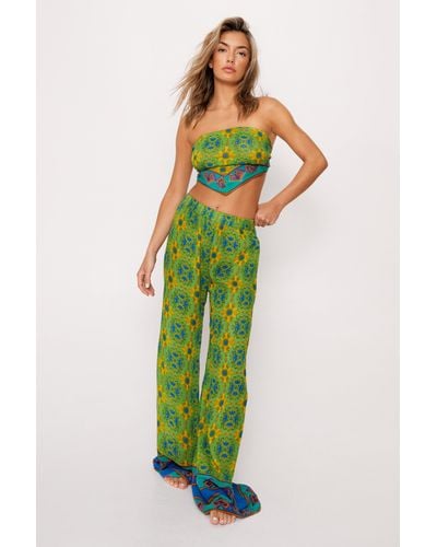 Nasty Gal Rayon Crepe Scarf Top And Wide Leg Trousers Two Piece Set - Green