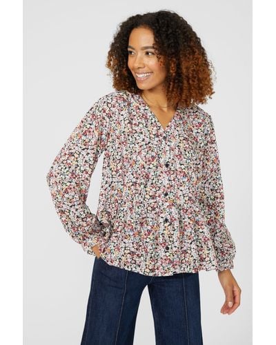 MAINE Ditsy Floral Print Button Through Top - Pink