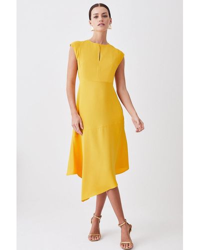 Karen Millen Petite Soft Tailored Key Hole Cap Sleeve High Low Dress - Yellow
