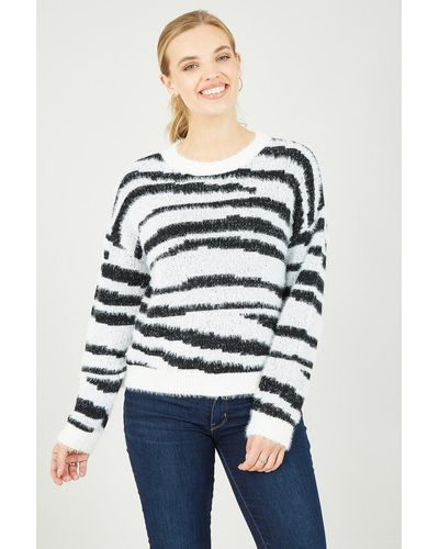 Mela Black And White Zebra Knitted Fluffy Jumper - Blue