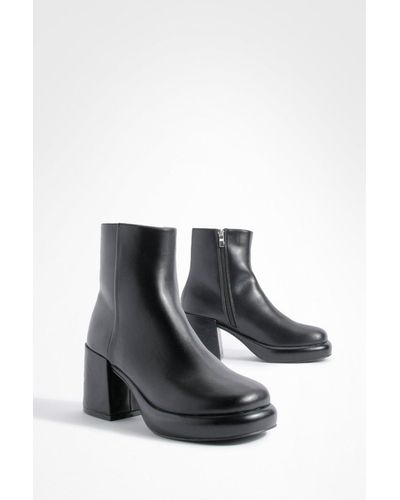 Boohoo Chunky Sole Pu Platform Ankle Boots - Black