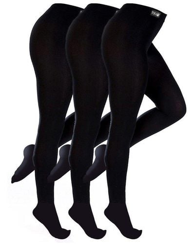 THMO 3 Pair Warm Thermal Winter Soft Fleece Lined Black Tights