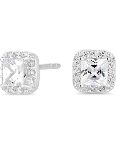 Simply Silver Sterling Silver 925 With Cubic Zirconia Square Halo Stud Earrings - Metallic