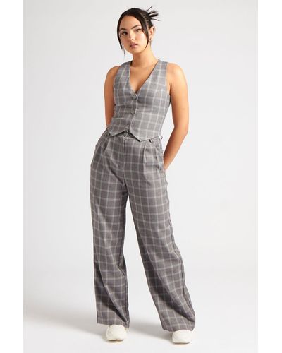 Urban Bliss Chequered Wide Leg Trousers - Grey