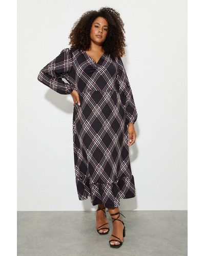 Dorothy Perkins Curve Pink Check Ruched Front Midi Dress - Multicolour