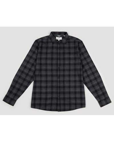 Larsson & Co Black And Charcoal Check Long Sleeve Flannel Shirt - Blue