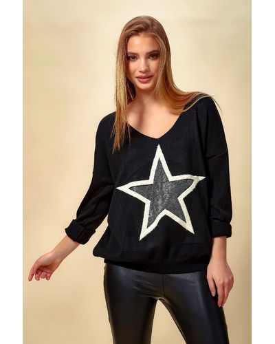 Hoxton Gal Relaxed Fit Long Sleeves Jumper Top - Black