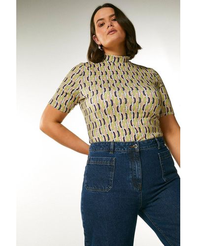 Karen Millen Plus Size Half Sleeve Funnel Chain Jersey Top - Blue
