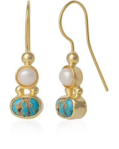 Spero London Authentic Turquoise Sterling Silver Drop Gold Plated Earring - Metallic