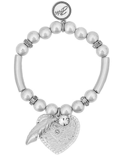 Bibi Bijoux Silver 'heart And Feather' Ball Bracelet - White