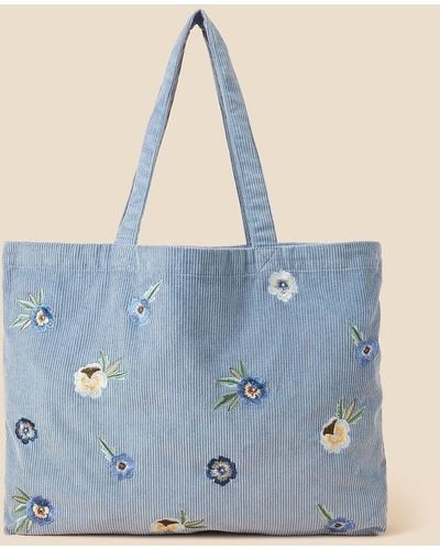 Accessorize Embroidered Floral Cord Shopper Bag - Blue