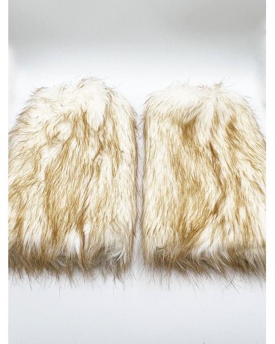 SVNX Faux Fur Leg Warmers Beige And White - Natural