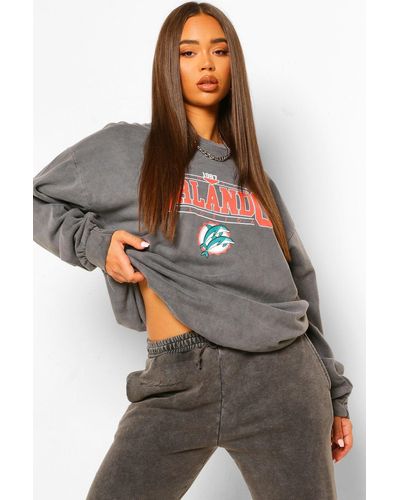 Boohoo Orlando Slogan Oversized Washed Sweatshirt - Grey