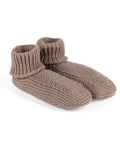 Totes Handknit Bootie Slipper Socks - Brown